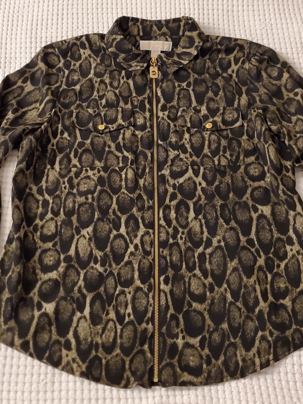 MICHAEL Michael Kors Leopard Print Zip Front Blouse Size L